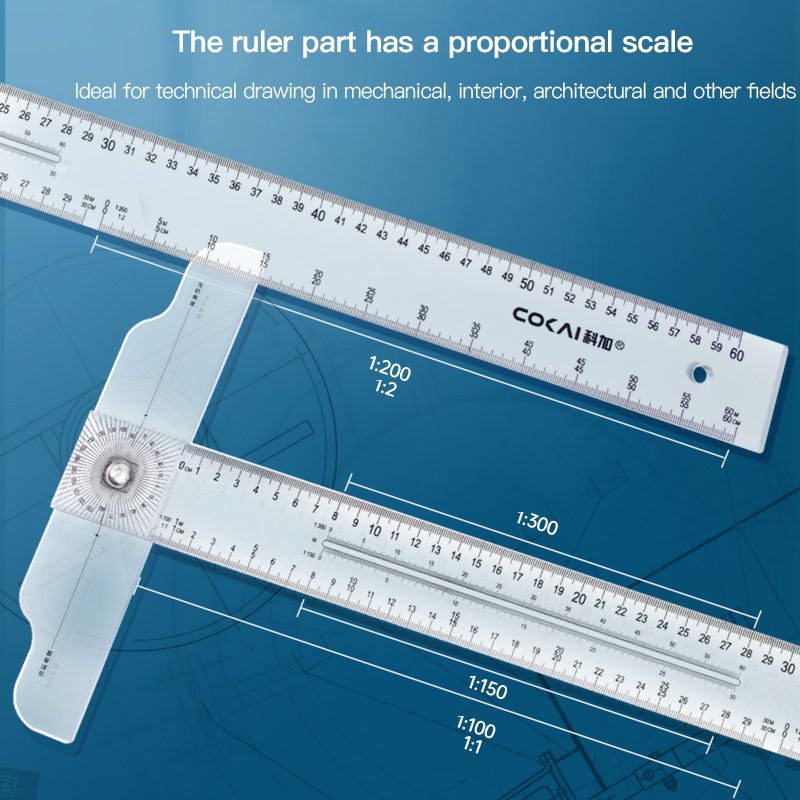 Workshop Measuring Tools - Dual-Sided T Square Ruler Clear Transparent