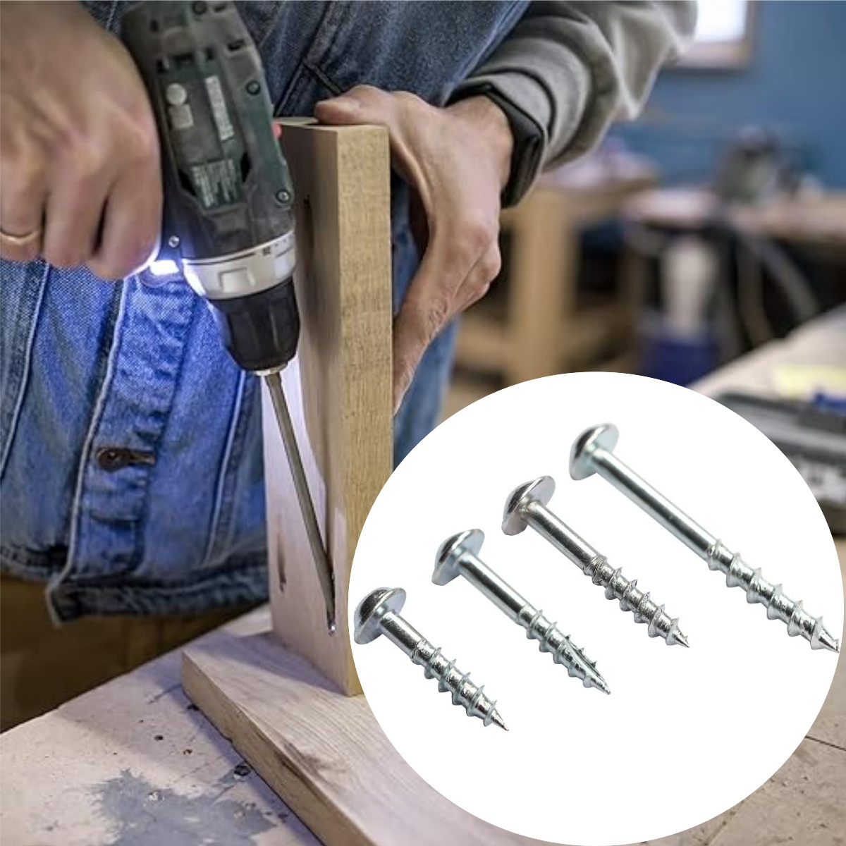 Pocket Hole Jig - 100Pcs Zinc‑Plated Phillips Pocket Hole Screws,