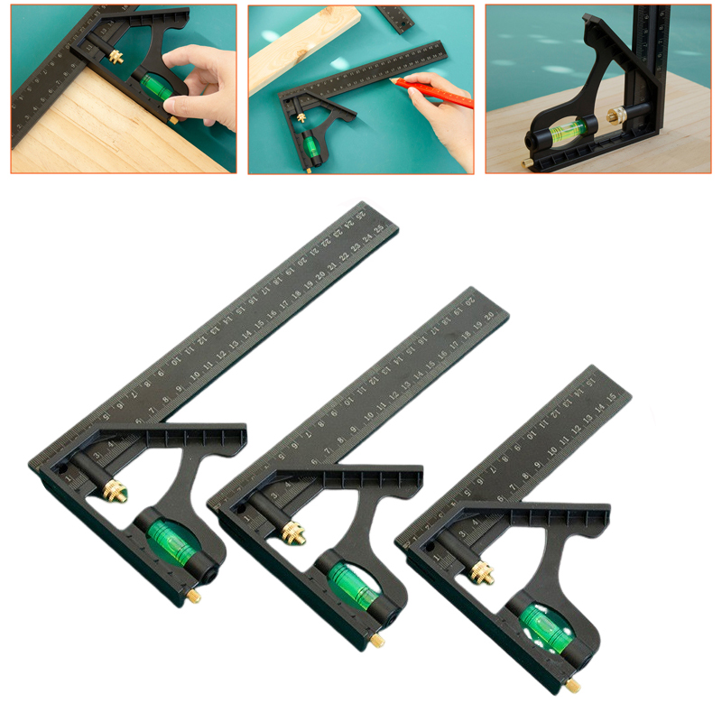 Workshop Measuring Tools - 150/200/250mm Multifunctional Movable Ruler Protractor Angle